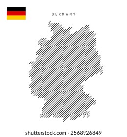 Germany map from pattern of black slanted parallel lines. German map with gray diagonal lines. Silhouette of a country made of oblique hatching. Vector illustration isolated on white.