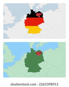 Deutschland Karte mit einer Nadel Landeshauptstadt. Zwei Arten von Deutschland kartographieren mit Nachbarländern. Vektorvorlage.