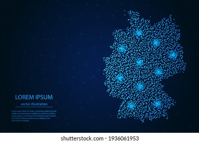 Germany map from point blue and glowing stars on a dark background. Vector eps 10.