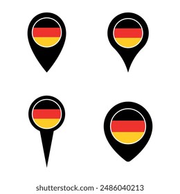 Germany map pointer icons set, German flag symbol