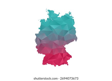 Mapa da Alemanha - Ilustração do vetor estilo polígono em verde-azulado e gradiente vermelho, baixo projeto geométrico poly, isolado no fundo branco para infográficos e educação.