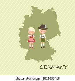 Germany map print with people in national costumes. Canvas Poster for wall decor. Vector illustration