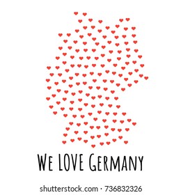Germany Map with red hearts- symbol of love. abstract background with text We Love Germany. vector illustration. Print for t-shirt
