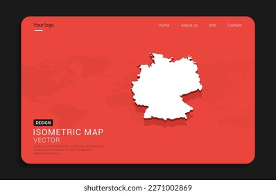 Germany map red isolated on dark background with 3d world map isometric vector illustration.