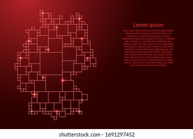 Germany map from red pattern from a grid of squares of different sizes . Vector illustration.