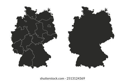 Mapa da Alemanha com regiões isoladas sobre fundo branco. Ilustração vetorial