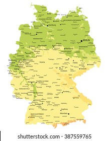 Germany map, relief and the cities