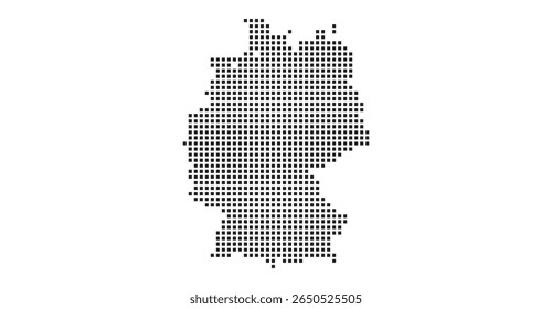 Germany map represented with black square dots on a white background symbolizing data, network or digital geographic representation with precision and modern design with a technological flair