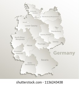 Germany map separate region individual names card paper 3D natural vector