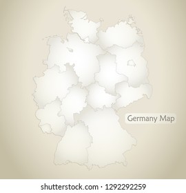Germany map separate regions old paper background vector