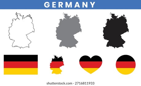 Deutschland Kartenset mit Staaten Umrisssilhouette und Nationalflagge Symbole