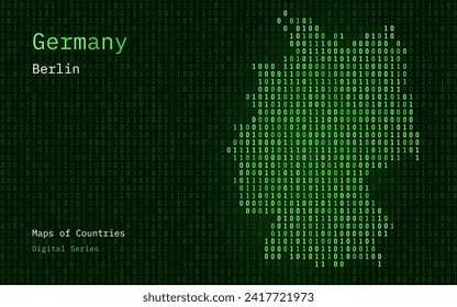 Germany Map Shown in Binary Code Pattern. TSMC. Blue Matrix numbers, zero, one. World Countries Vector Maps. Digital Series	