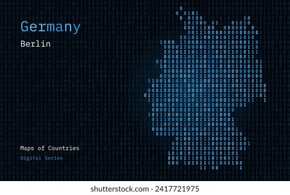 Germany Map Shown in Binary Code Pattern. TSMC. Blue Matrix numbers, zero, one. World Countries Vector Maps. Digital Series	