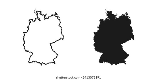 Ilustración de silueta de mapa de Alemania lineal y negra. Vector