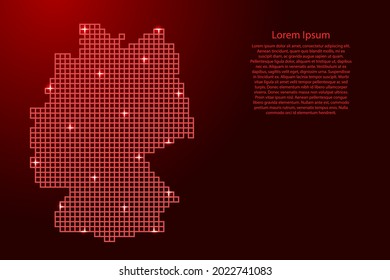 Deutschland kartographiert Silhouette von roten Mosaikstrukturen Quadrate und leuchtenden Sternen. Vektorgrafik.