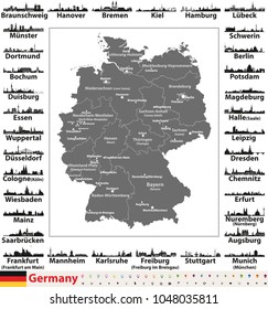Germany Map State Capitals Largest Cities Stock Vector Royalty Free 1048035811