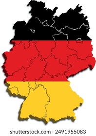 GERMANY MAP OF GERMANY WITH ITS STATES AND DIVISIONS WITH FLAG