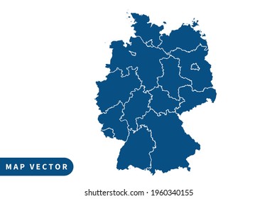 Mapa vectorial de Alemania, color azul. sobre fondo blanco. vector eps 10.