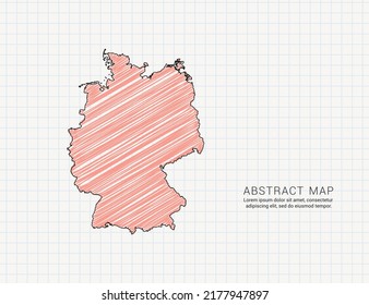 Mapa alemán de silueta de color vectorial chaótico dibujo a mano en papel de cuadrícula.