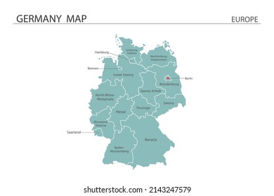 Germany map vector illustration on white background. Map have all province and mark the capital city of Germany. 