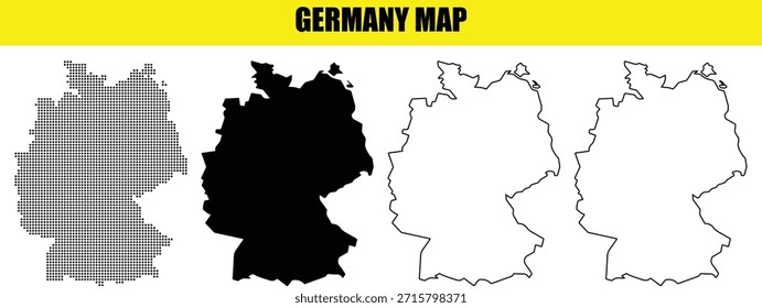 Alemania Mapa Conjunto de Vectores Esquema, Silueta Negro Sólido, y Elementos Gráficos de Patrón de Punto de Medio Tono Colección para Proyectos de Geografía, Viajes y Diseño
