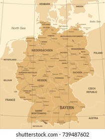 Germany Map - Vintage Detailed Vector Illustration