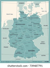 Germany Map - Vintage Detailed Vector Illustration