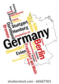 Germany map and words cloud with larger cities