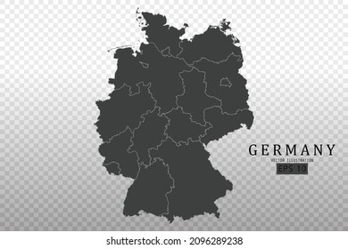Mapa de Alemania - Mapa Mundial Modelo vectorial internacional con Alto detalle incluyendo color de contorno negro y gris aislado en fondo transparente - Ilustración vectorial eps 10