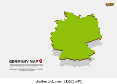 Germany Map - World map International vector template with isometric style including shadow, green and brown color isolated on white background for design - Vector illustration eps 10