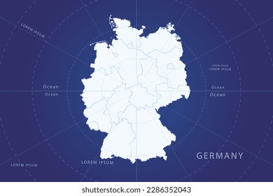 Germany Map - World Map International vector template with High detailed and white color including circle line on blue background for design, infographic, website - Vector illustration eps 10