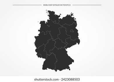 Mapa de Alemania - Mapa Mundial Modelo vectorial internacional con Alto detalle con color de contorno en blanco y negro aislado en fondo blanco - Ilustración vectorial eps 10