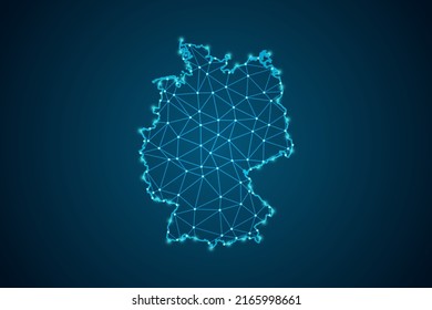 Germany Map - World Map mash line and point scales on blue technology background. Wire Frame 3D mesh polygonal network line, design sphere, dot and structure -  Vector illustration eps 10