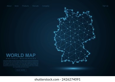 Germany Map - World Map mash line and point scales on blue technology background. Wire Frame 3D mesh polygonal network line, design sphere, dot and structure - Vector illustration eps 10