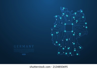 Germany Map - World map vector template with Abstract futuristic circuit board Illustration or High-tech technology mash line and point scales on dark background - Vector illustration ep 10 