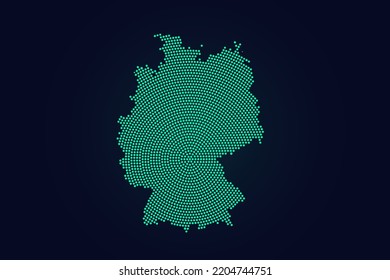 Germany Map - World map vector template with green dots, grid, grunge, halftone style isolated on dark background for education, infographic, design, website - Vector illustration eps 10