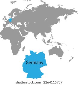 Germany marked by blue in grey World political map. Vector illustration.