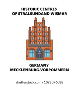 Germany, Mecklenburg-Vorpommern, Historic Centres Of Stralsund and Wismar line icon concept. Germany, Mecklenburg-Vorpommern, Stralsund and Wismar flat vector sign, symbol, illustration.