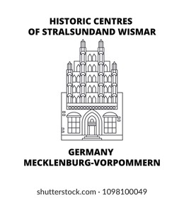 Germany, Mecklenburg-Vorpommern, Historic Centres Of Stralsundand Wismar line icon concept.