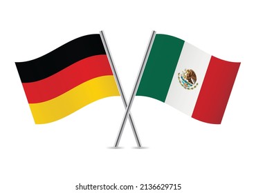 Germany and Mexico crossed flags. German and Mexican flags, isolated on white background. Vector icon set. Vector illustration. 