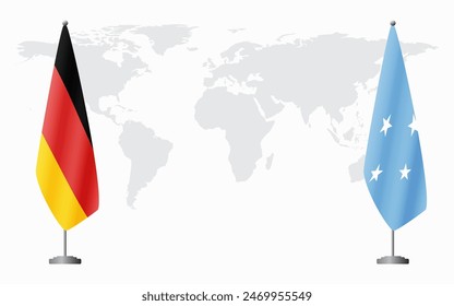 Germany and Micronesia flags for official meeting against background of world map.