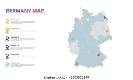 Germany Modern Map Infographic Template, Detailed infographic map of Germany Popular City