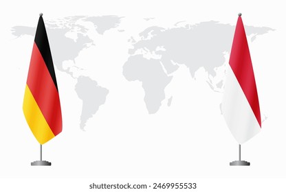 Germany and Monaco flags for official meeting against background of world map.