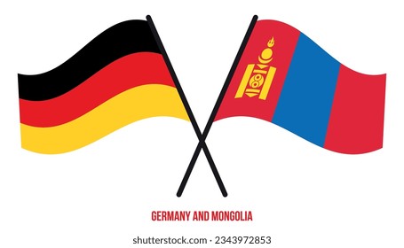 Banderas de Alemania y Mongolia Cruzadas y ondeadas de estilo plano. Proporción oficial. Colores correctos.