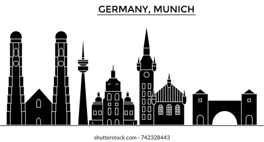 Germany, Munich architecture vector city skyline, travel cityscape with landmarks, buildings, isolated sights on background