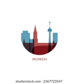 Germany Munich cityscape skyline capital city panorama vector flat modern logo icon. Bavaria region emblem idea with landmarks and building silhouettes