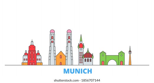 Germany, Munich line cityscape, flat vector. Travel city landmark, oultine illustration, line world icons