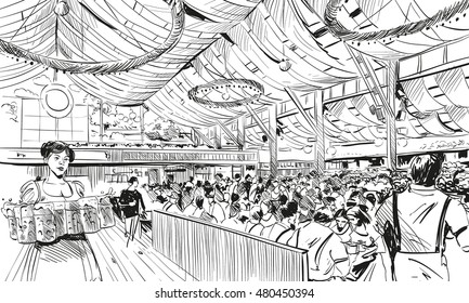 Germany. Munich. Octoberfest. Hand drawn sketch, vector illustration