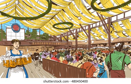 Germany. Munich. Octoberfest. Hand drawn sketch, vector illustration