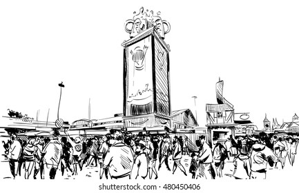 Germany. Munich. Octoberfest. Hand drawn sketch, vector illustration